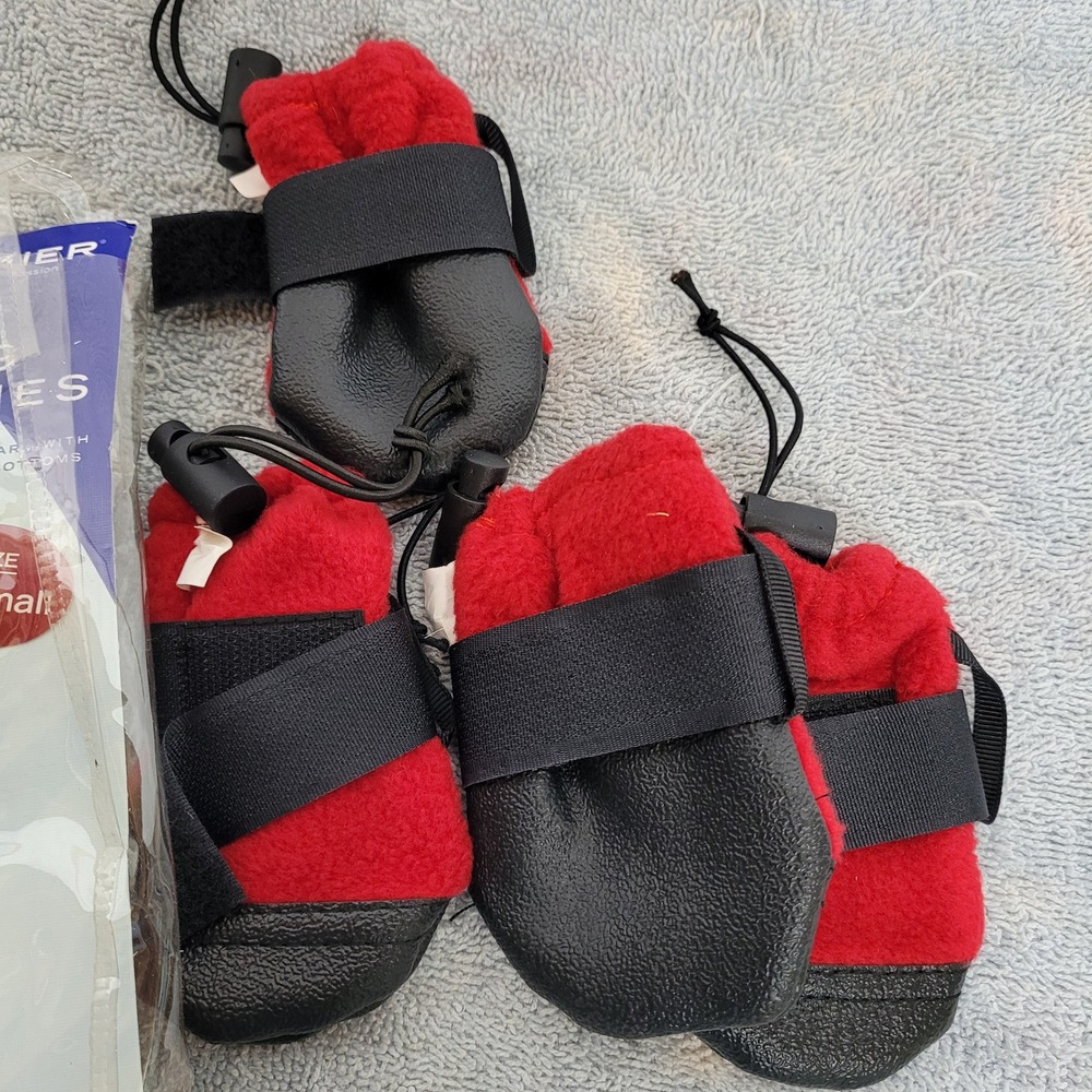 Premier Fido Fleece Dog Booties Red X-Small Non-Skid Paw Protection Set of 4 - Picture 2 of 5